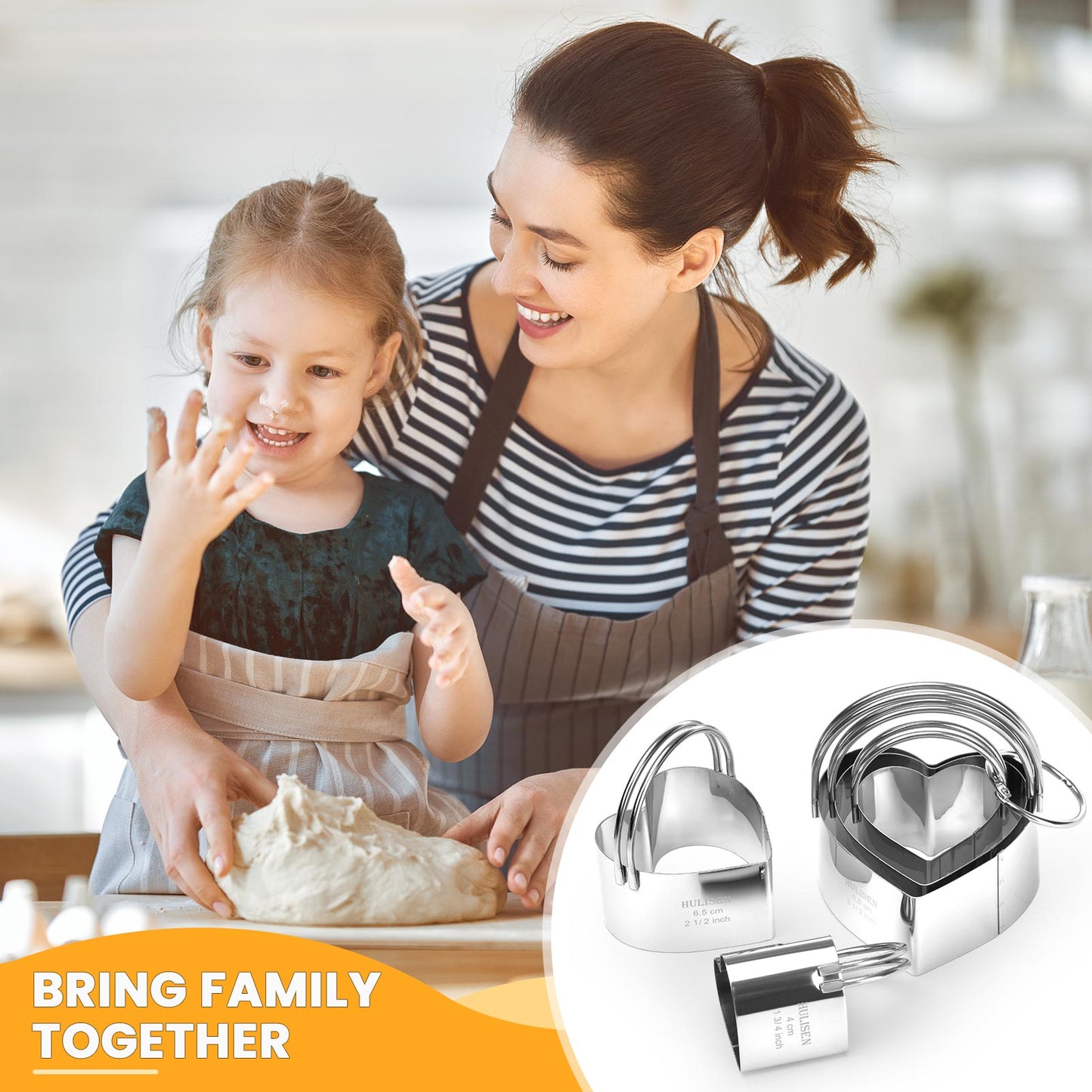 HULISEN Heart Cookie Cutter Set - 5 Pieces, Stainless Steel Biscuit Cutters with Handle