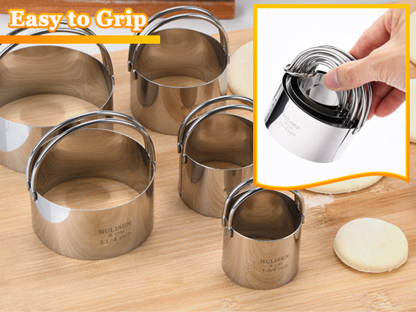 HULISEN Stainless Steel Baking Tool Set - Pastry Scraper & Dough Blender & Flour Duster & 5-Piece Biscuit Cutter