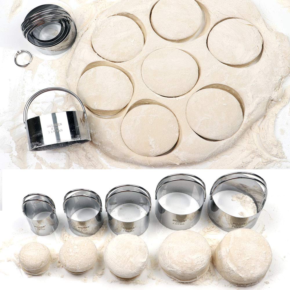 HULISEN Round Cookie Cutter Set - 5 Pieces, Stainless Steel Biscuit Cutters with Handle