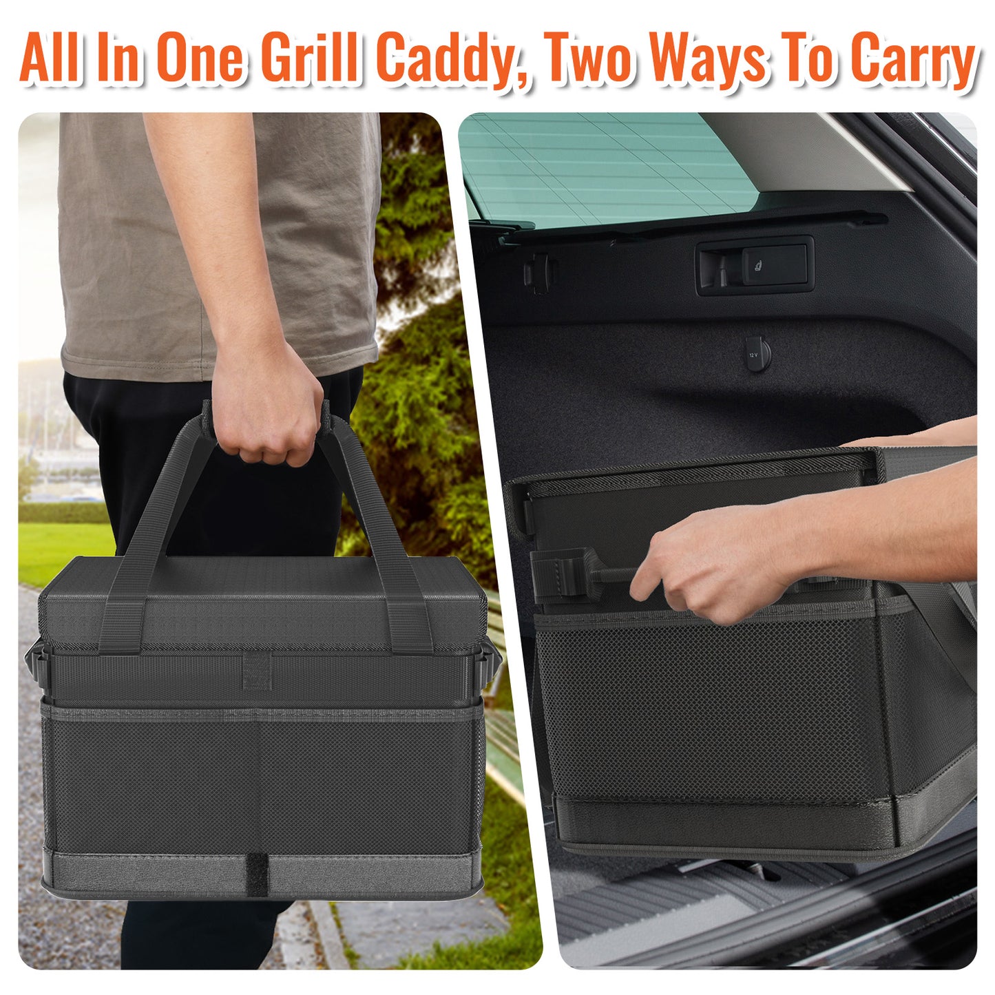 HULISEN Large Grill Caddy with Lid and Paper Towel Holder - BBQ Picnic Caddy for Camping & Travel