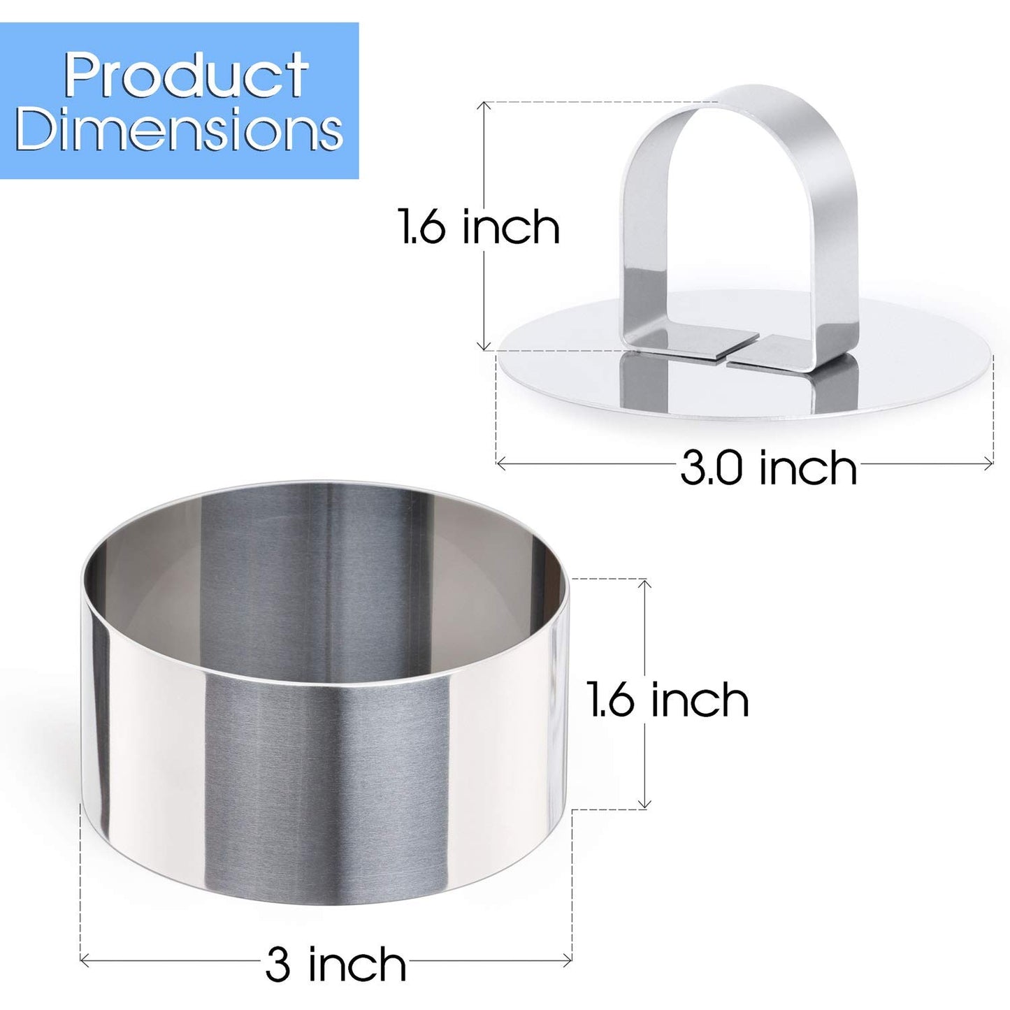 HULISEN 3-Inch Round Cake Ring Mold - 4 Rings & 1 Pusher