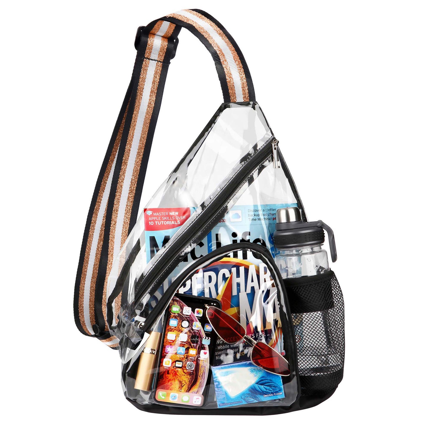 HULISEN Clear Sling Bag - with Extra Front Pocket & Water Bottle Holder