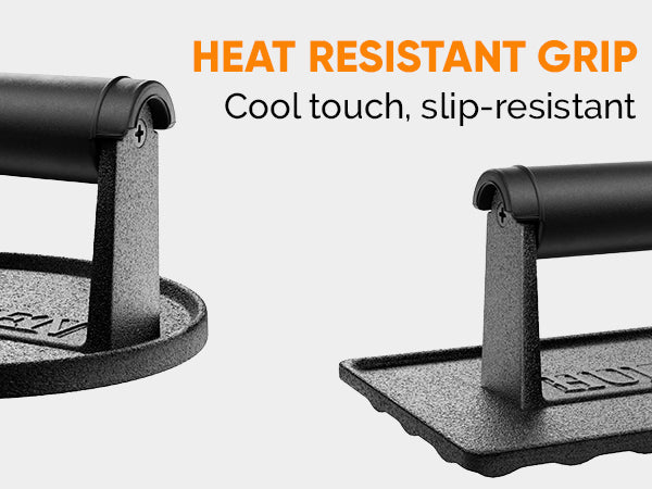 HULISEN 6-Inch / 8.8-Inch Pre-Seasoned Cast Iron Burger Press - Heavy Duty Grill Press with Heat Resistant Handle