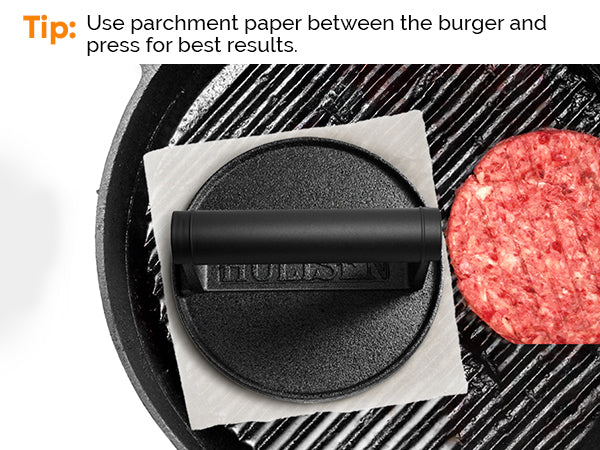 HULISEN 6-Inch / 8.8-Inch Pre-Seasoned Cast Iron Burger Press - Heavy Duty Grill Press with Heat Resistant Handle