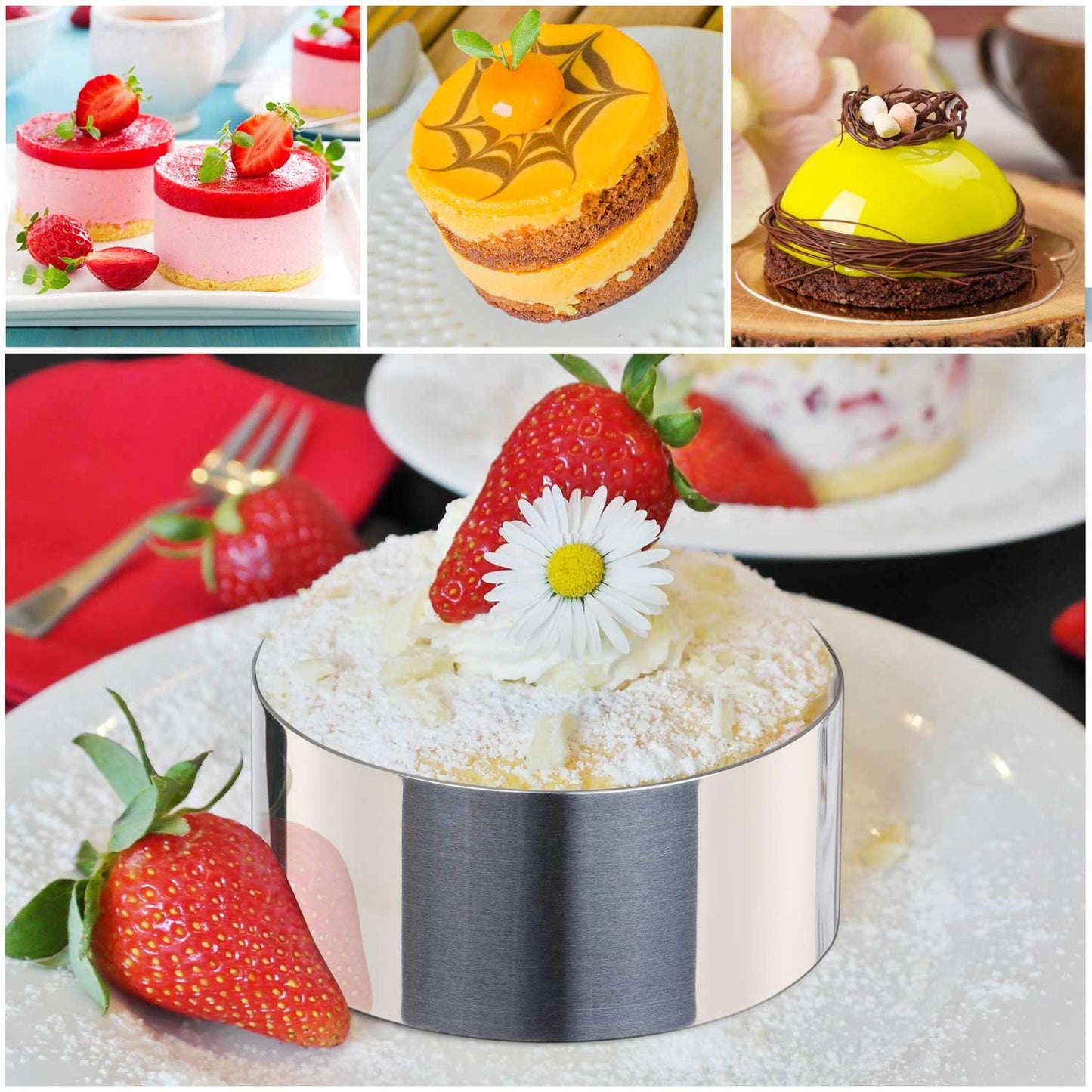 HULISEN 3-Inch Round Cake Ring Mold - 4 Rings & 1 Pusher