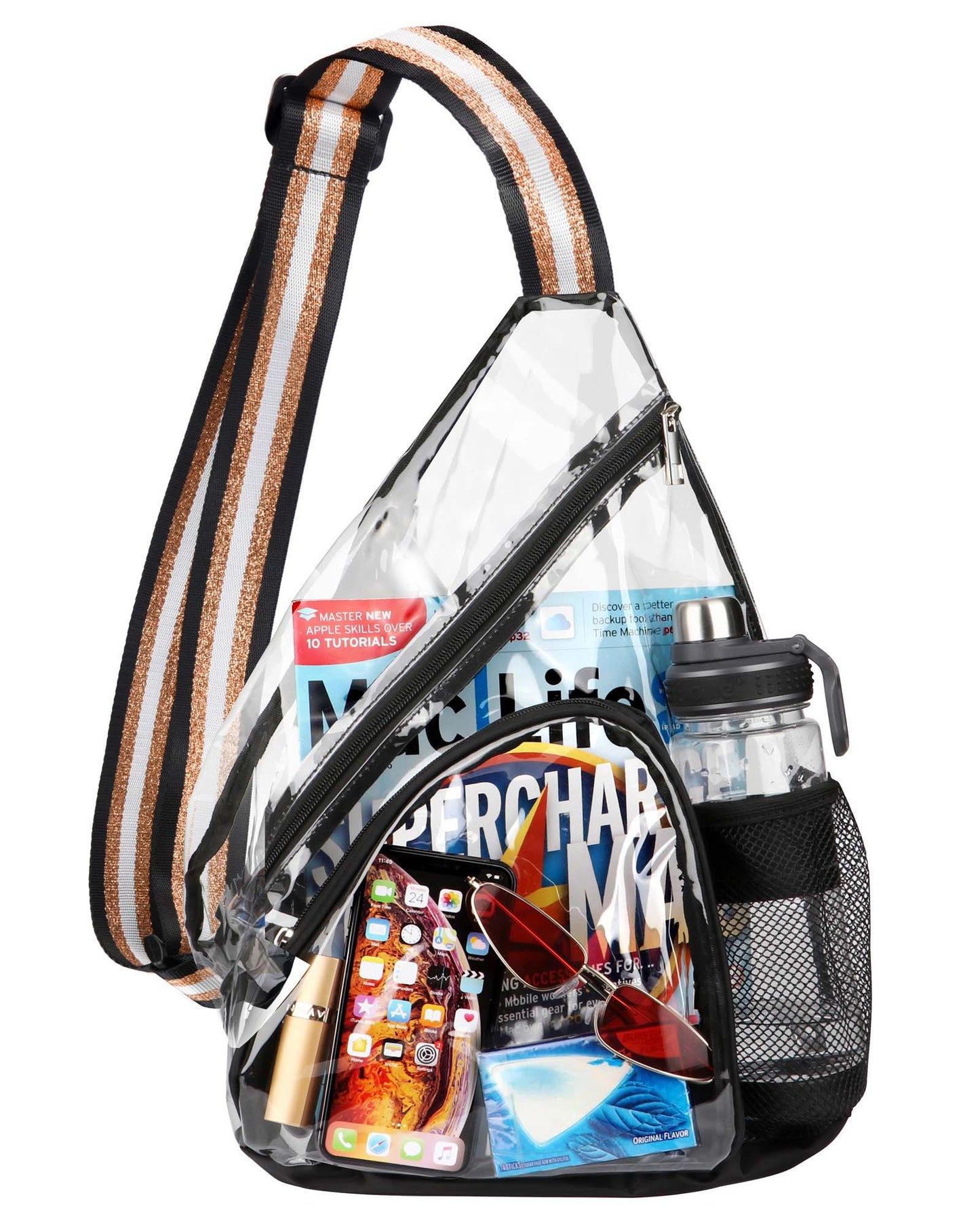 HULISEN Clear Sling Bag - with Extra Front Pocket & Water Bottle Holder