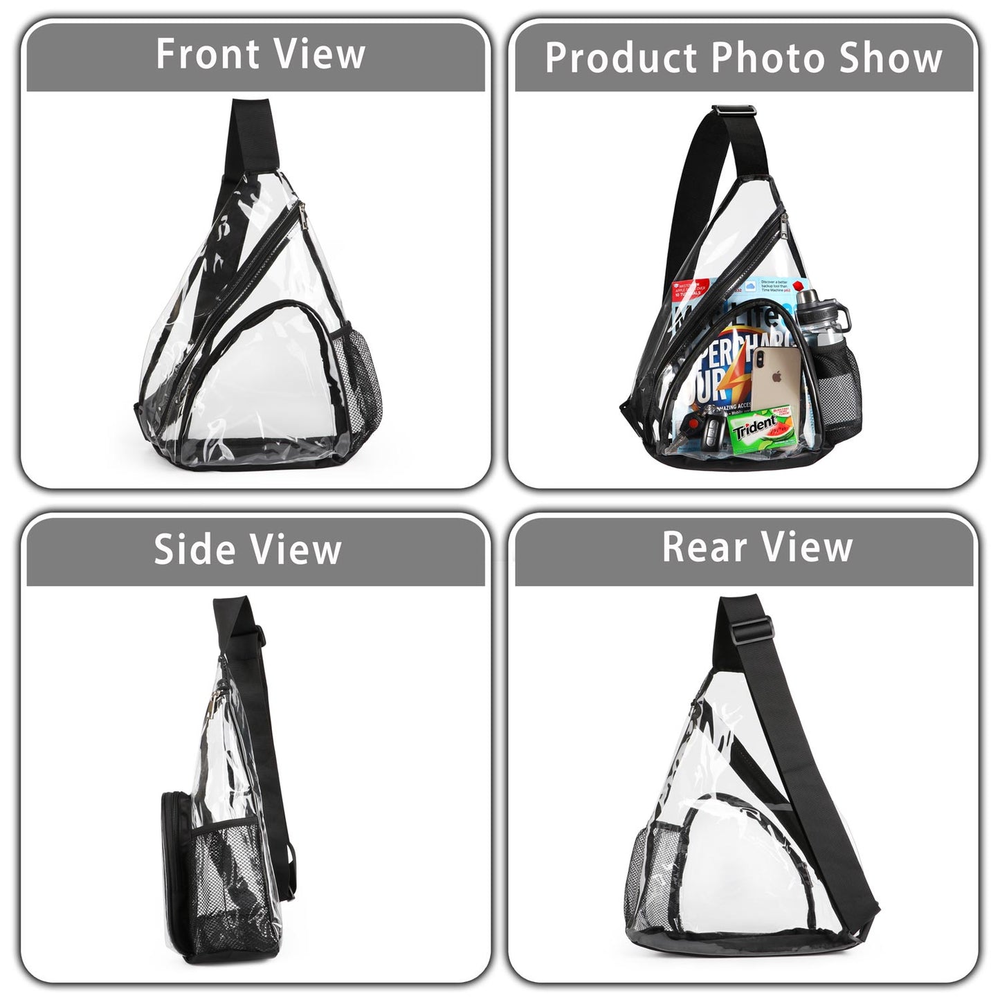 HULISEN Clear Sling Bag - with Extra Front Pocket & Water Bottle Holder