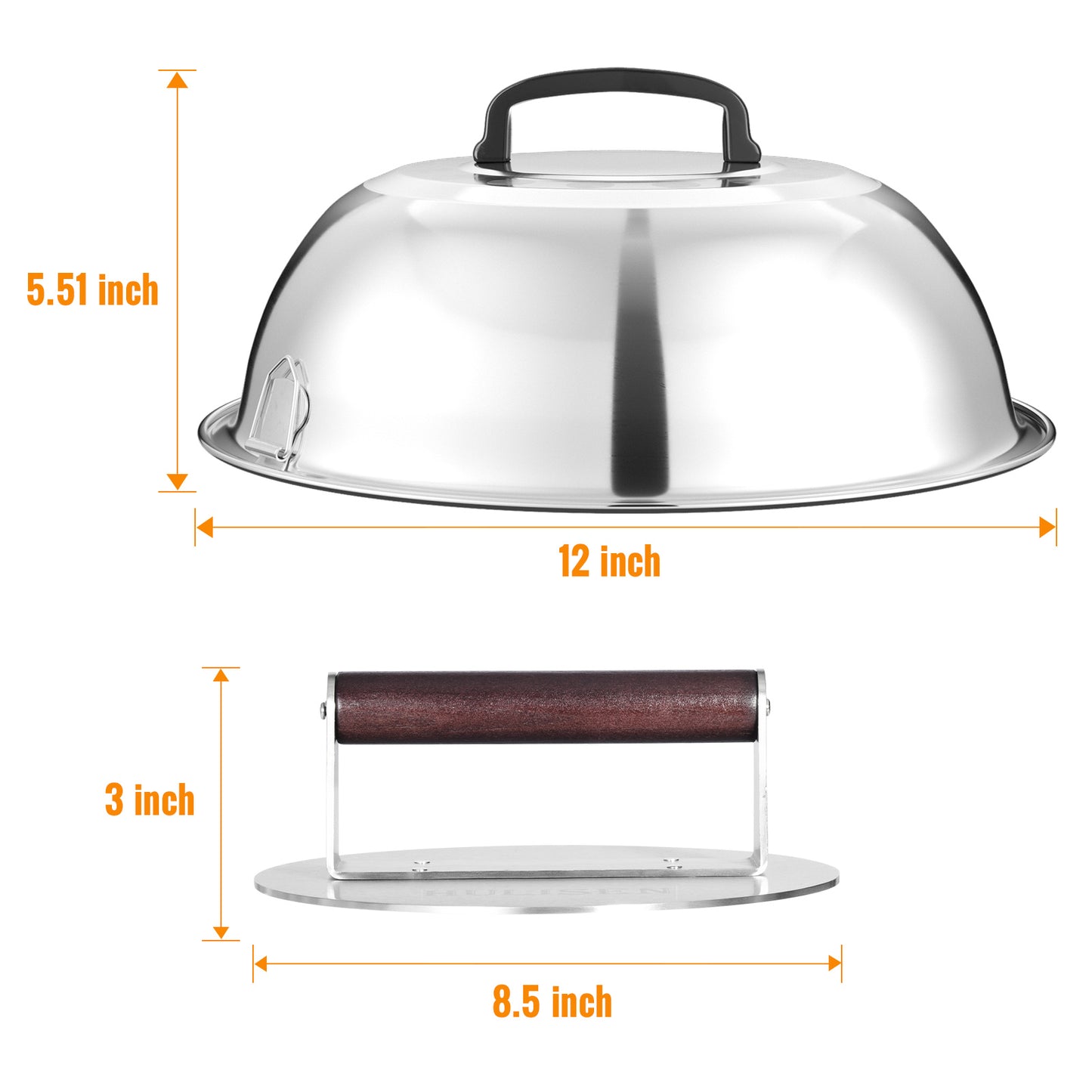 HULISEN 8.5-Inch Burger Press & Melting Dome Set - Griddle Accessories Kit for Indoor/Outdoor Cooking