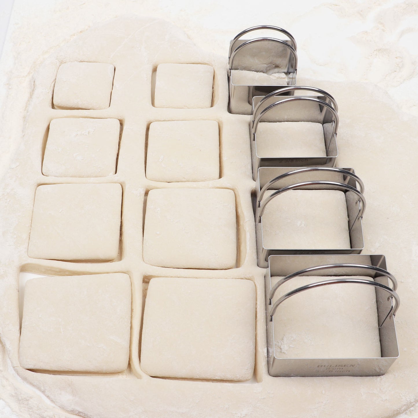 HULISEN Square Cookie Cutter Set - 4 Pieces, Stainless Steel Biscuit Cutters with Handle