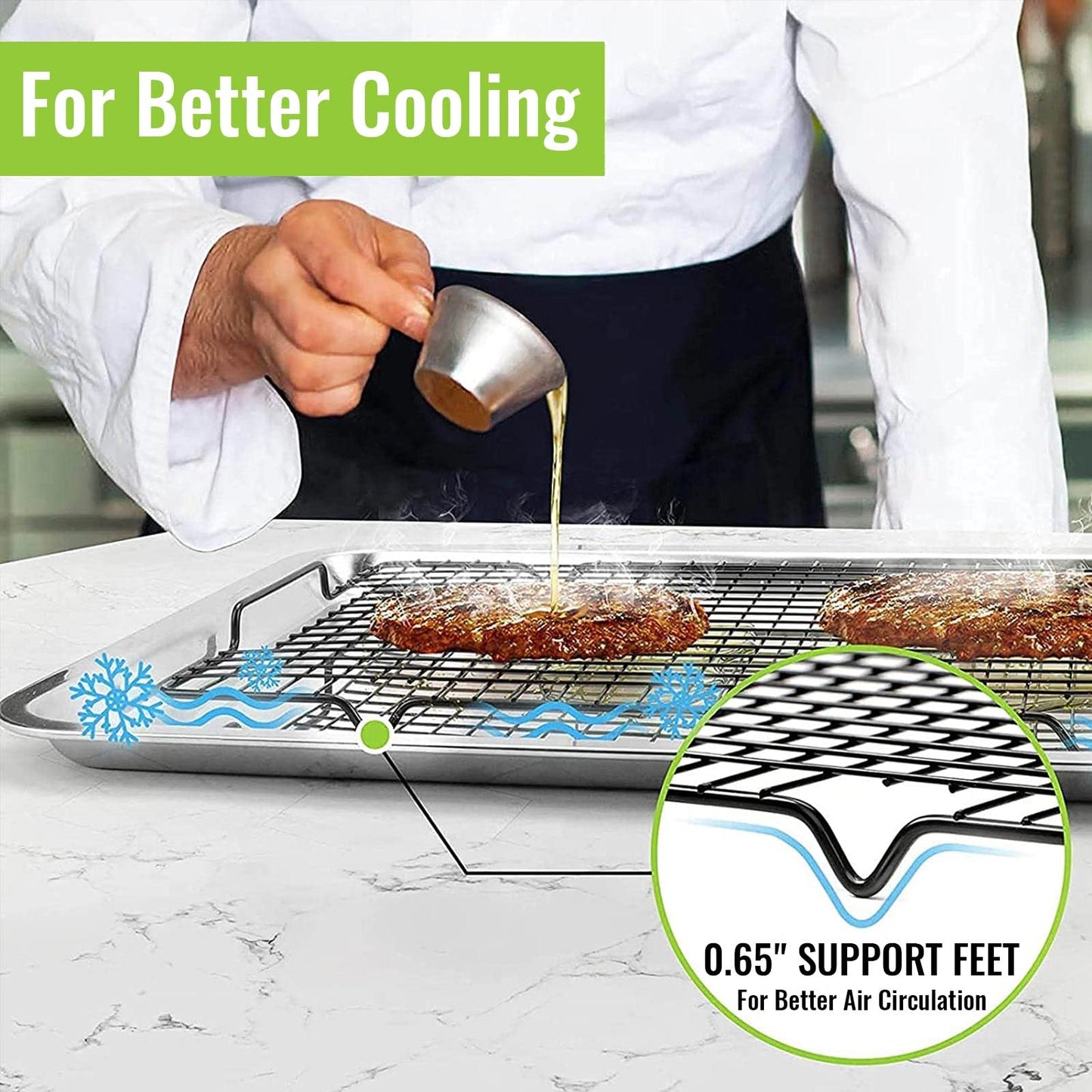 HULISEN Cooling Rack 2 Pack / 4 Pack - 16" x 10" Nonstick Baking Rack with Handles