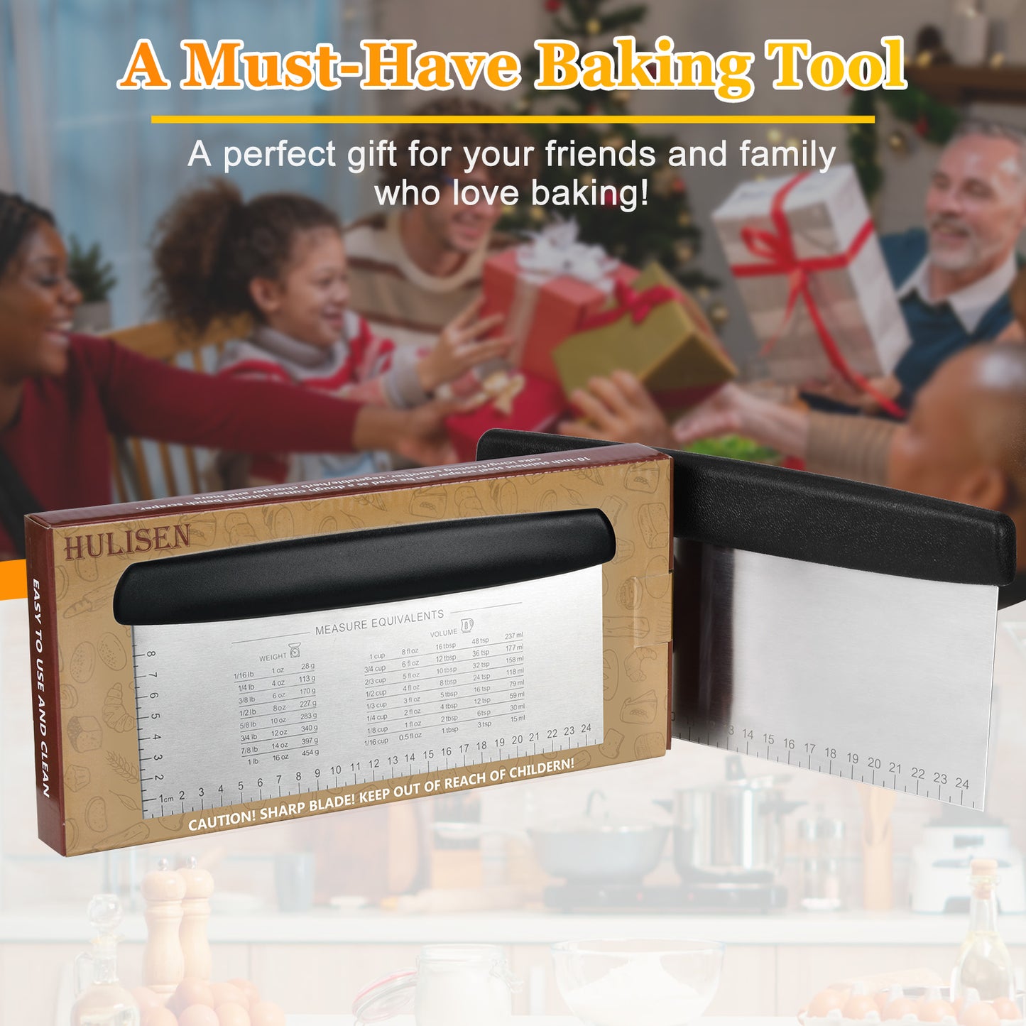 HULISEN 10-Inch Bench Scraper for Baking - Large Stainless Steel Dough and Pastry Scraper