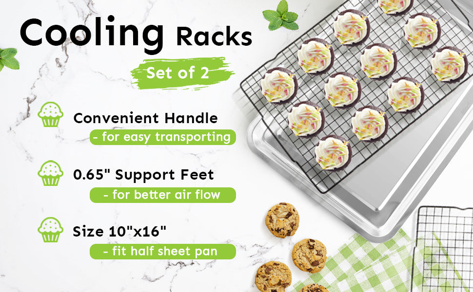 HULISEN Cooling Rack 2 Pack / 4 Pack - 16" x 10" Nonstick Baking Rack with Handles