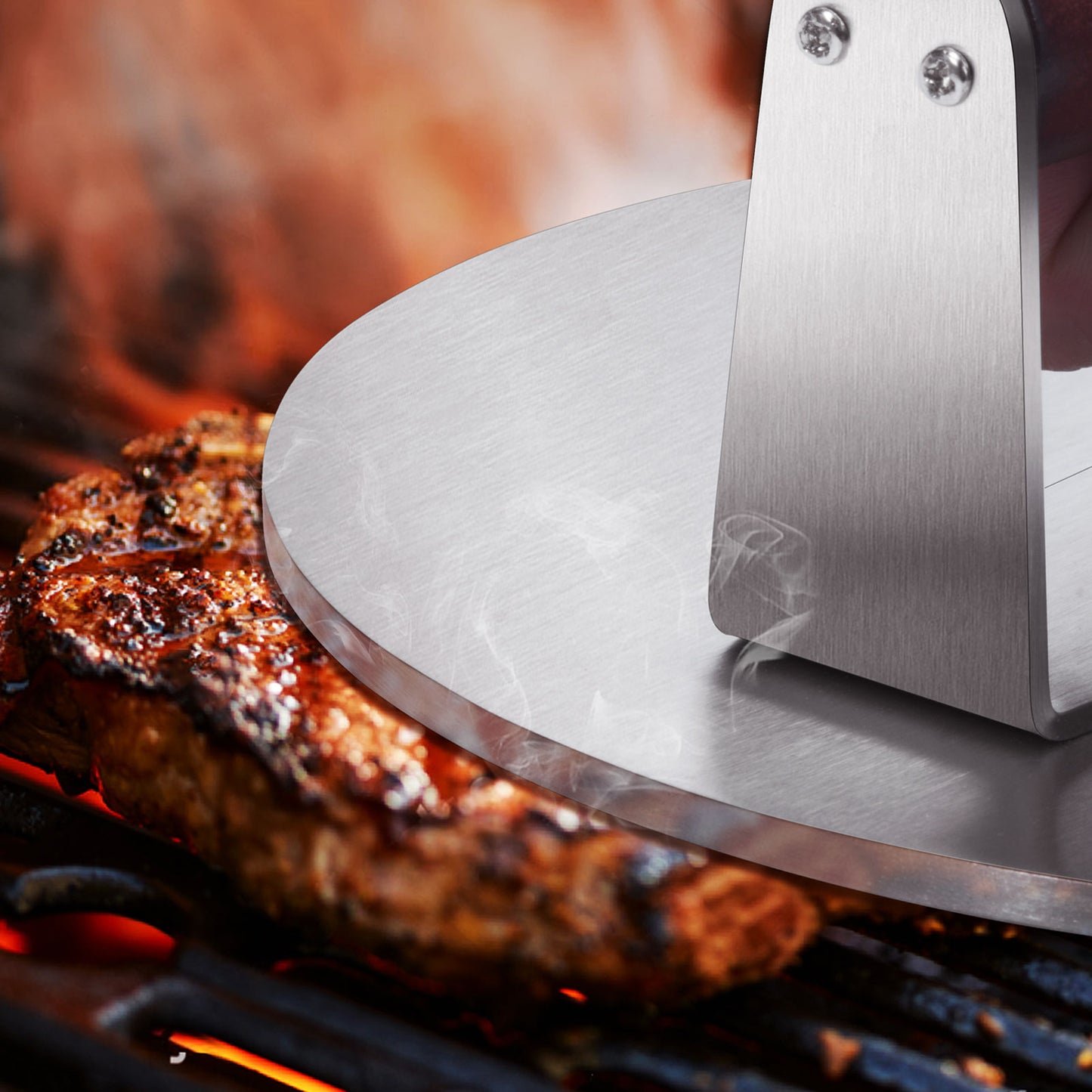 HULISEN 8.5-Inch Burger Press - 2.6 lb Heavy Duty Stainless Steel Bacon & Grill Press with Wood Handle
