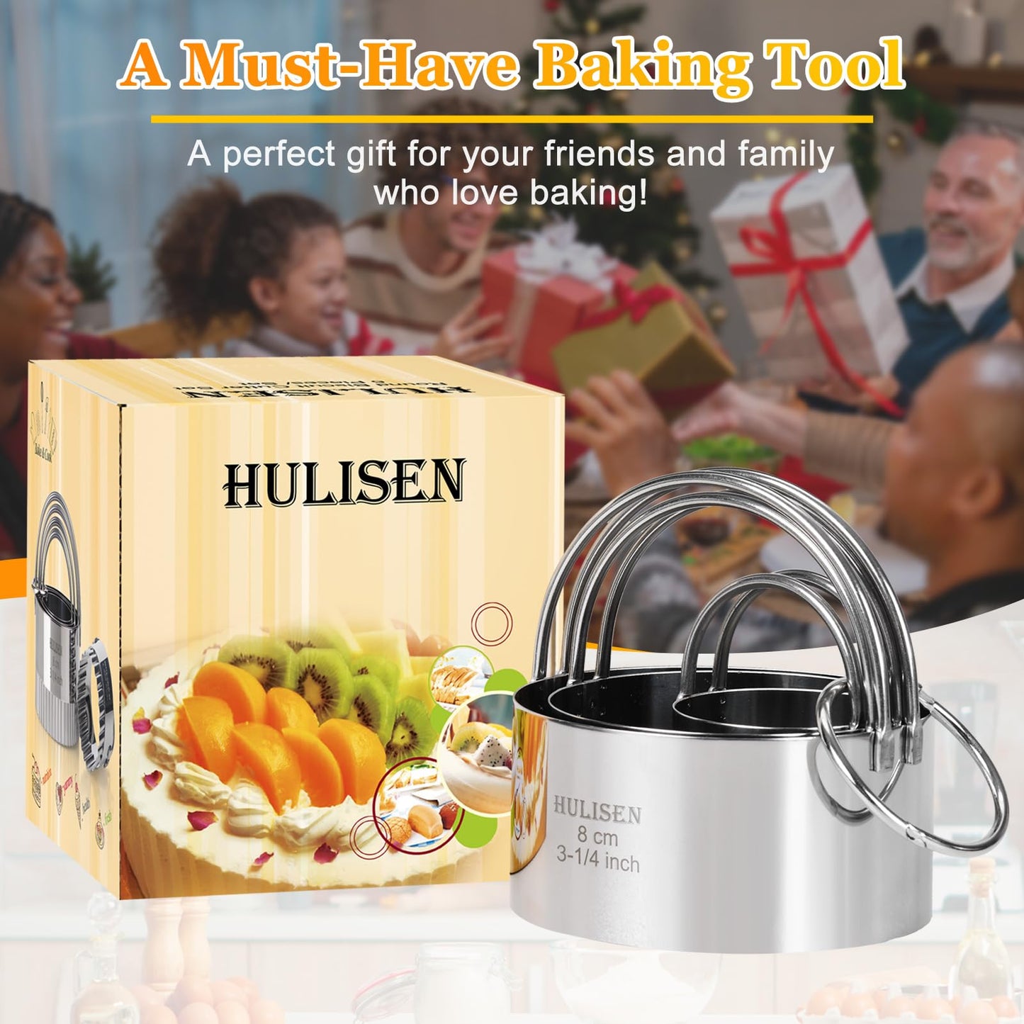 HULISEN Round Cookie Cutter Set - 3 Pieces, Stainless Steel Biscuit Cutters with Handle