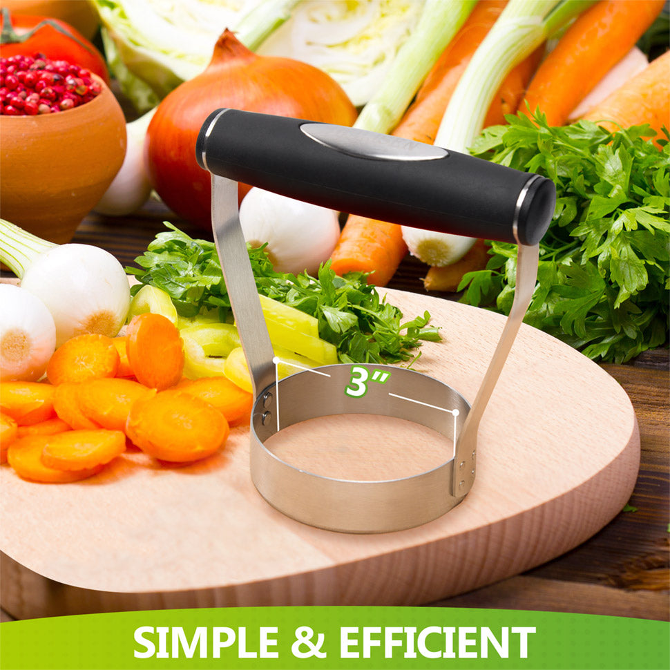 HULISEN Plain Edge Food Chopper - 3" Stainless Steel Hand Chopper with Grip Handle