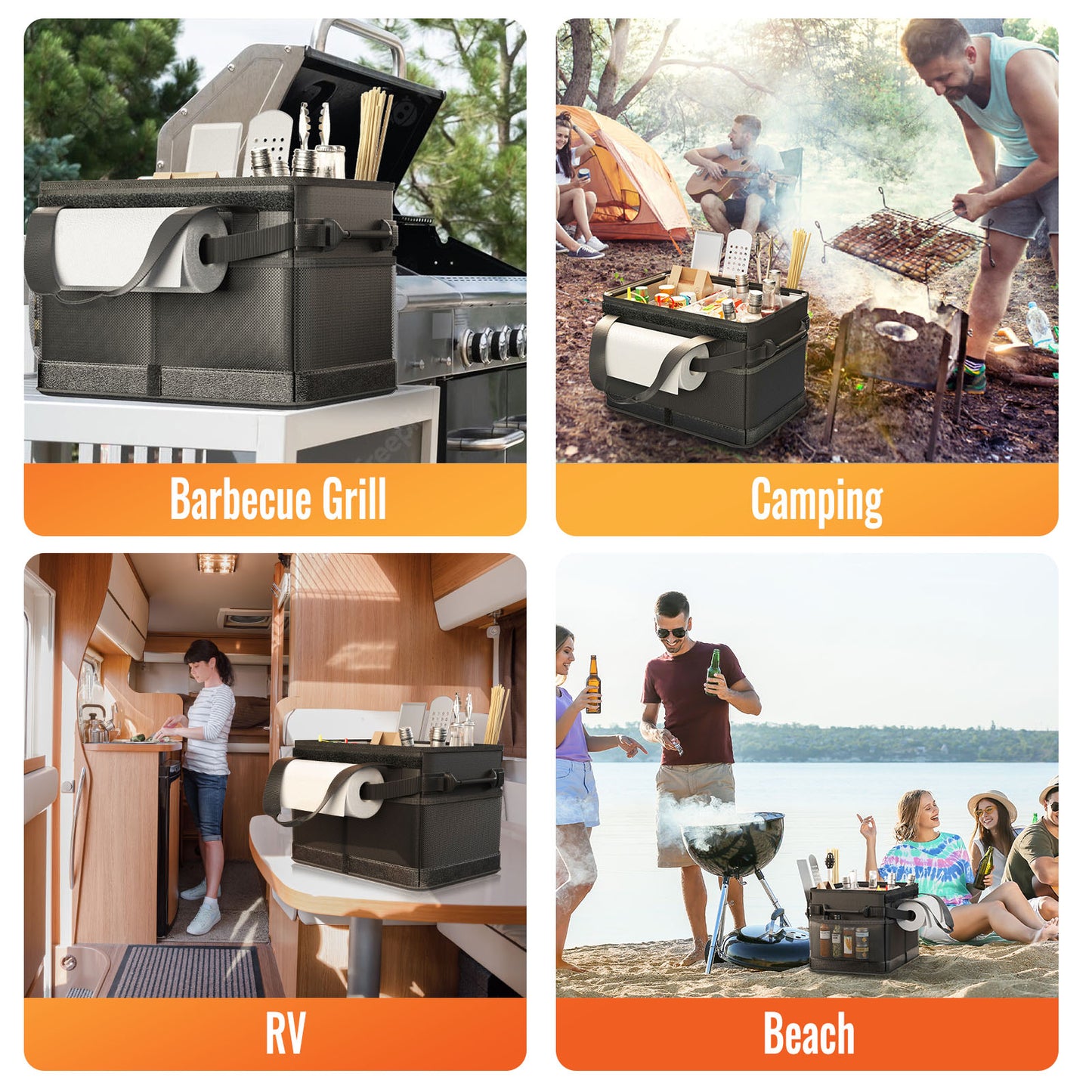 HULISEN Large Grill Caddy with Lid and Paper Towel Holder - BBQ Picnic Caddy for Camping & Travel