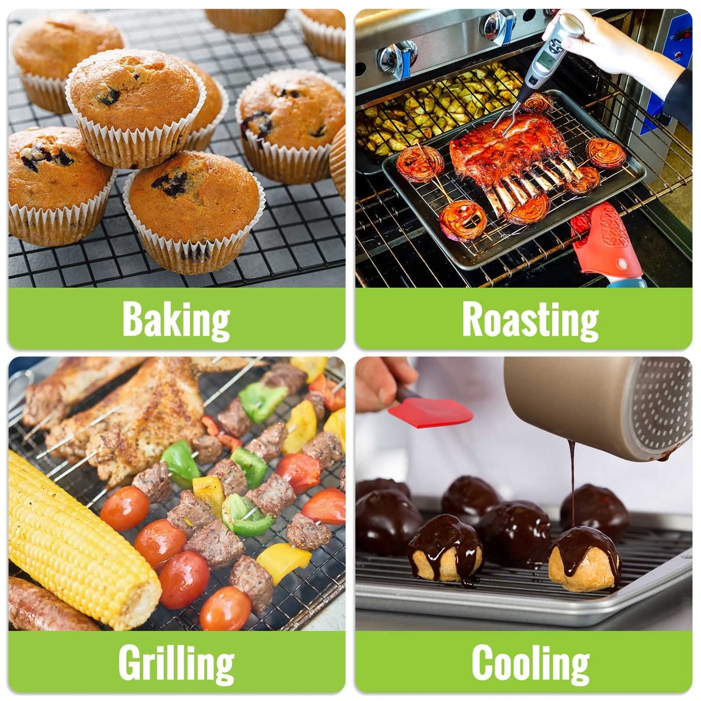 HULISEN Cooling Rack 2 Pack / 4 Pack - 16" x 10" Nonstick Baking Rack with Handles