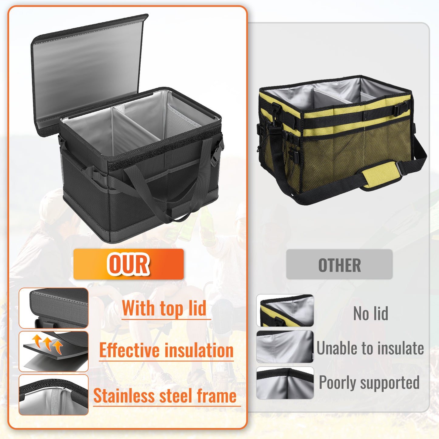 HULISEN Large Grill Caddy with Lid and Paper Towel Holder - BBQ Picnic Caddy for Camping & Travel