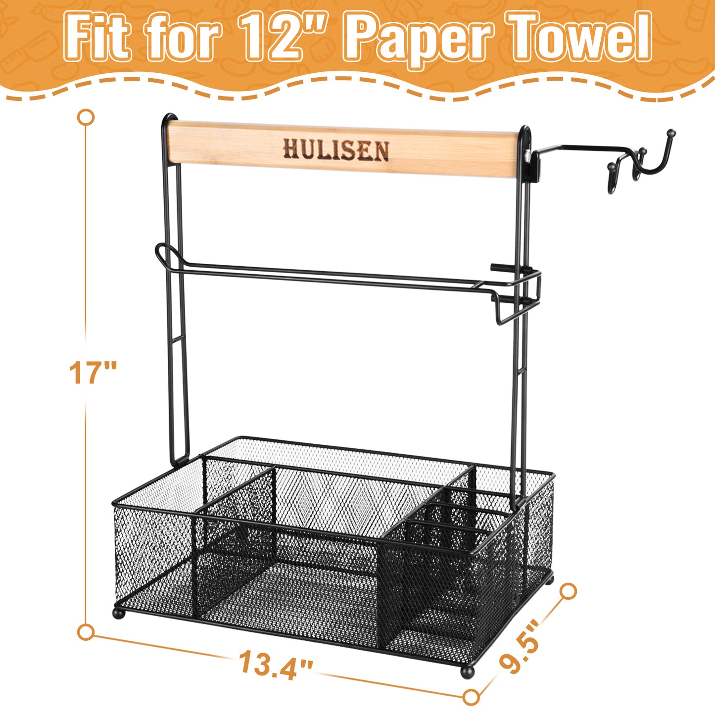 HULISEN Grill Caddy with Paper Towel Holder - BBQ Utensil and Condiment Organizer for Outdoor Cooking and Camping