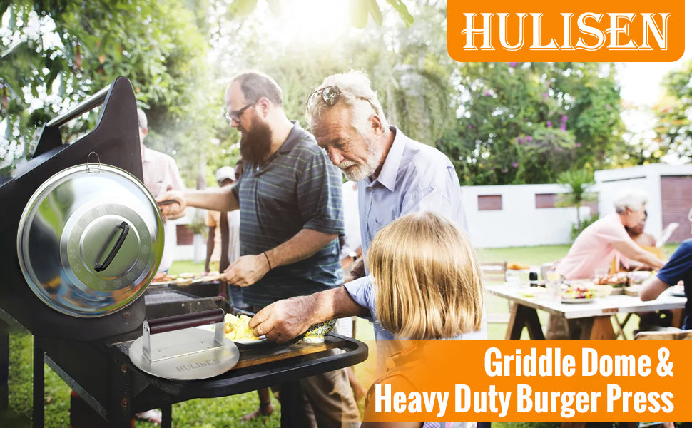 HULISEN 8.5-Inch Burger Press & Melting Dome Set - Griddle Accessories Kit for Indoor/Outdoor Cooking