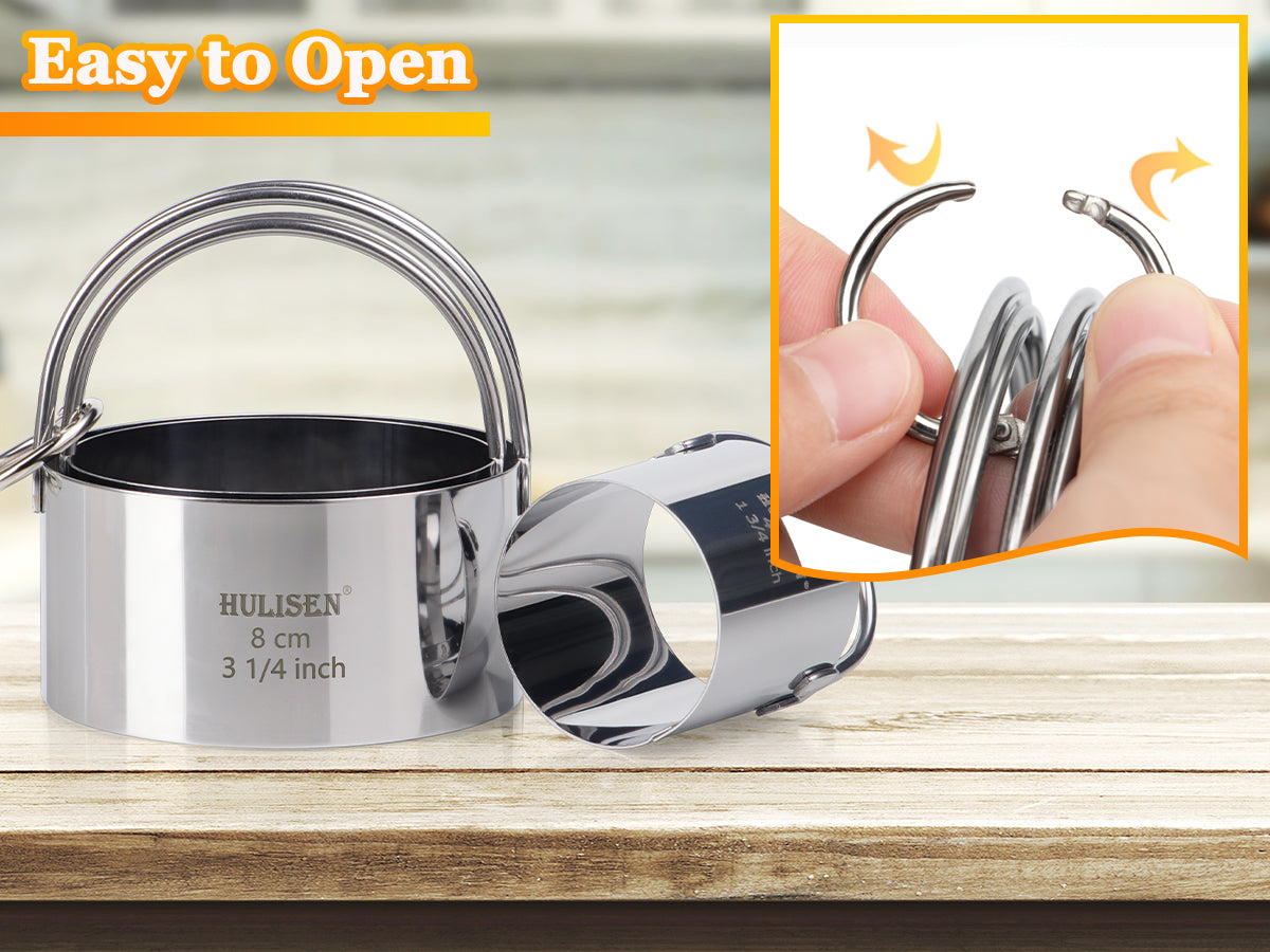 HULISEN Round Cookie Cutter Set - 5 Pieces, Stainless Steel Biscuit Cutters with Handle