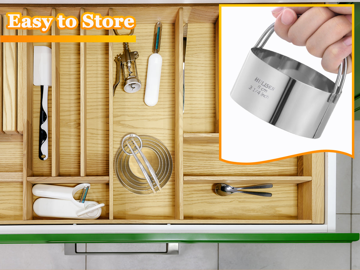 HULISEN Round Cookie Cutter Set - 5 Pieces, Stainless Steel Biscuit Cutters with Handle