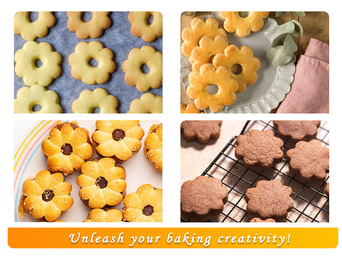 HULISEN Flower Cookie Cutter Set - 5 Pieces, Stainless Steel Biscuit Cutters with Handle