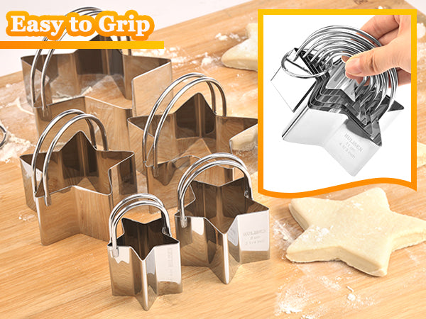 HULISEN Star Cookie Cutter Set - 5 Pieces, Stainless Steel Biscuit Cutters with Handle