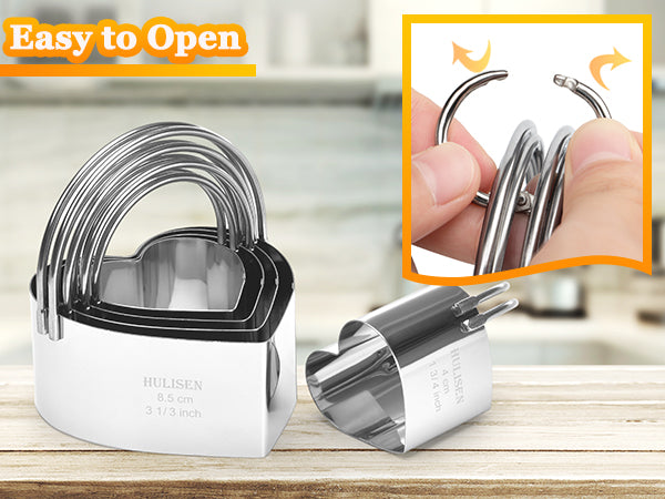 HULISEN Heart Cookie Cutter Set - 5 Pieces, Stainless Steel Biscuit Cutters with Handle