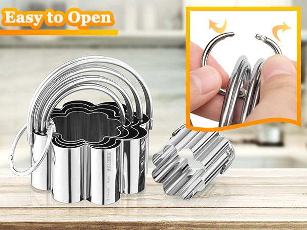 HULISEN Flower Cookie Cutter Set - 5 Pieces, Stainless Steel Biscuit Cutters with Handle