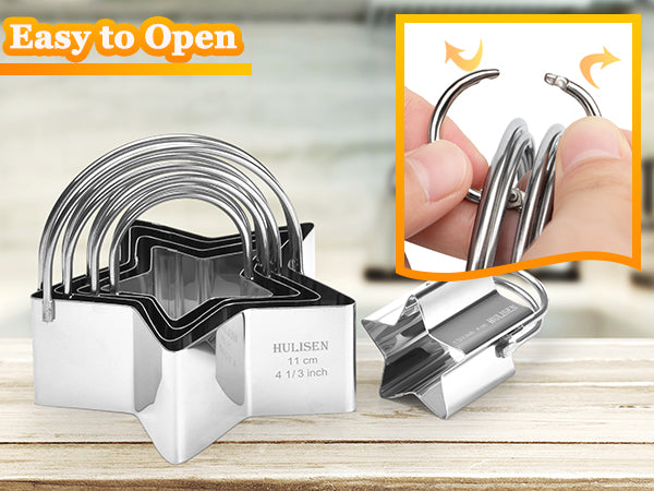 HULISEN Star Cookie Cutter Set - 5 Pieces, Stainless Steel Biscuit Cutters with Handle