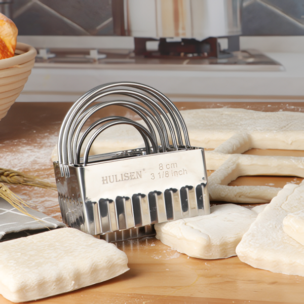HULISEN Ripple Square Cookie Cutter Set - 4 Pieces, Stainless Steel Biscuit Cutters with Handle
