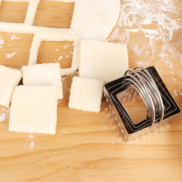 HULISEN Ripple Square Cookie Cutter Set - 4 Pieces, Stainless Steel Biscuit Cutters with Handle