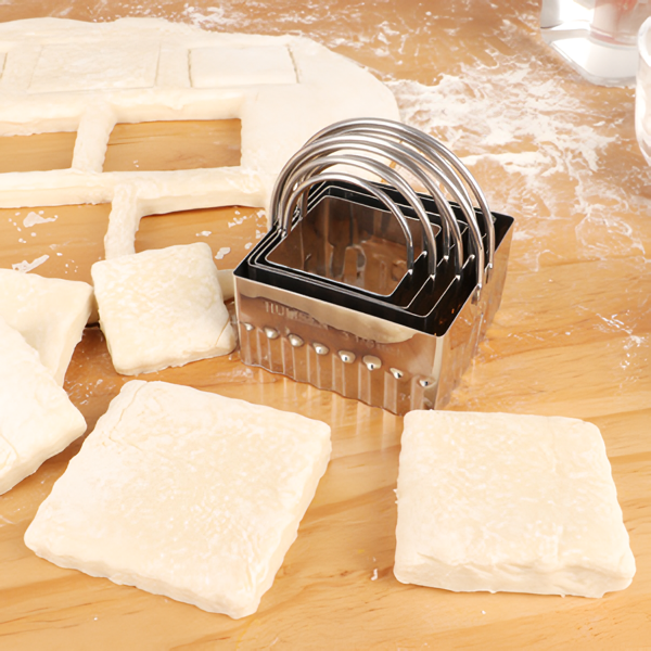 HULISEN Ripple Square Cookie Cutter Set - 4 Pieces, Stainless Steel Biscuit Cutters with Handle