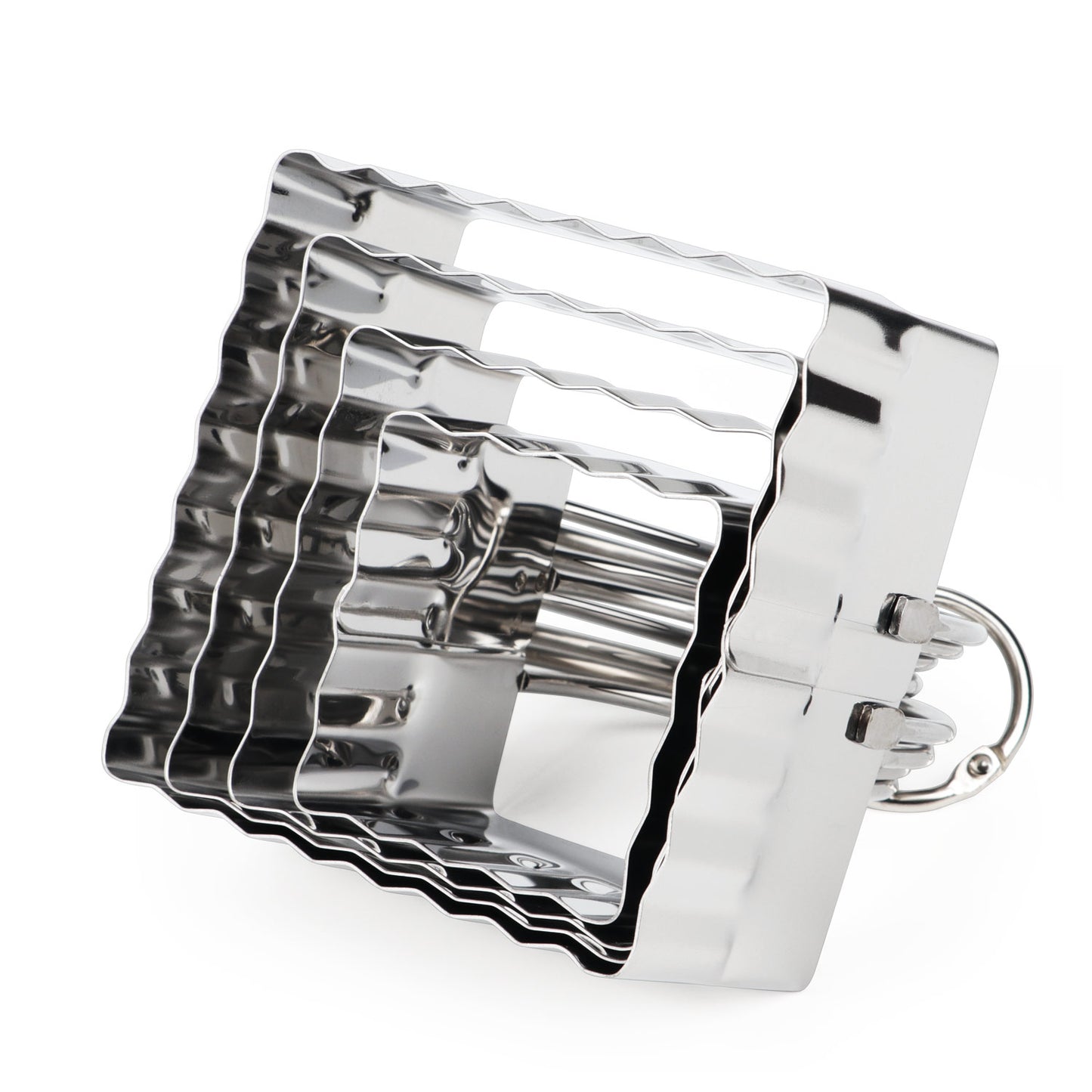 HULISEN Ripple Square Cookie Cutter Set - 4 Pieces, Stainless Steel Biscuit Cutters with Handle