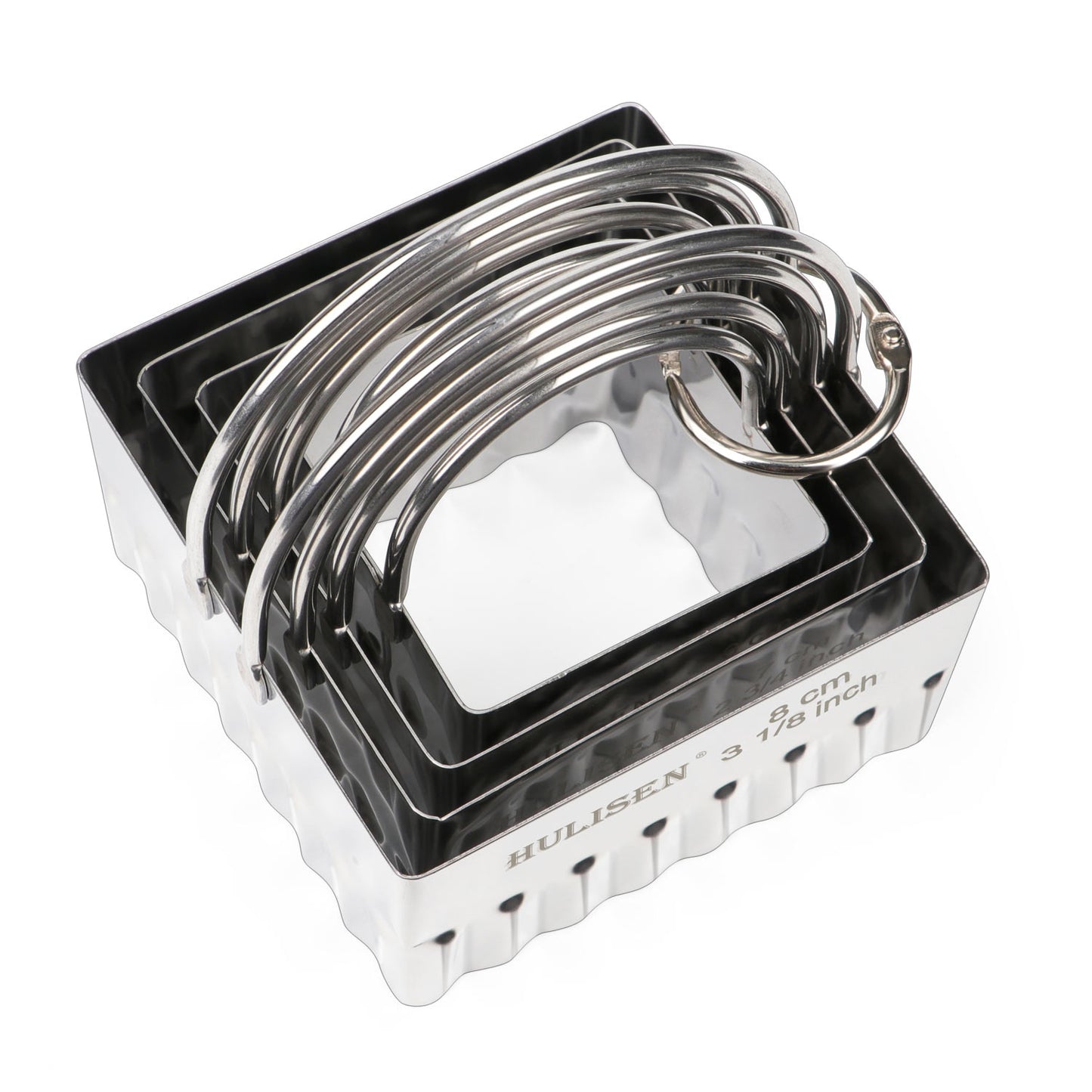 HULISEN Ripple Square Cookie Cutter Set - 4 Pieces, Stainless Steel Biscuit Cutters with Handle