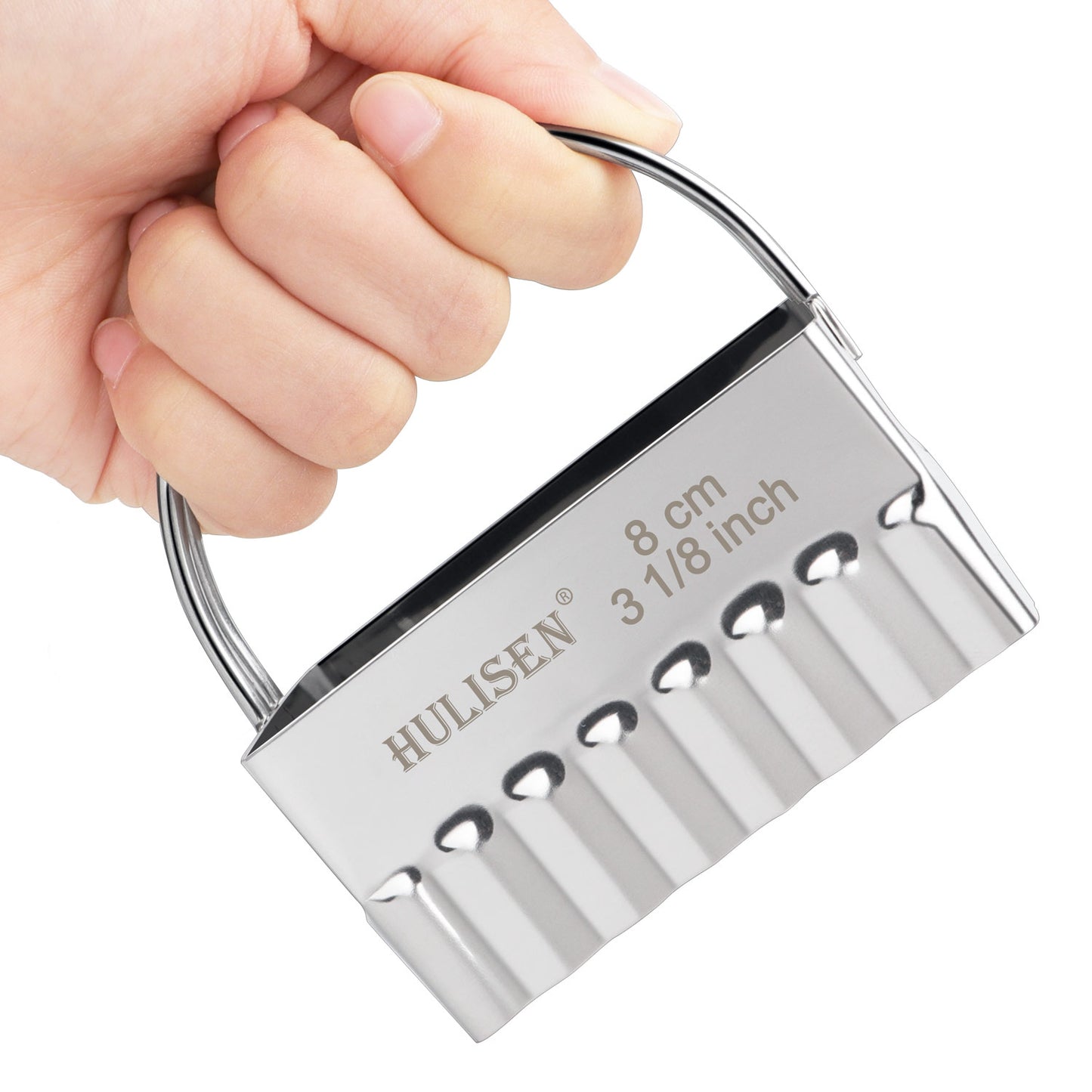 HULISEN Ripple Square Cookie Cutter Set - 4 Pieces, Stainless Steel Biscuit Cutters with Handle