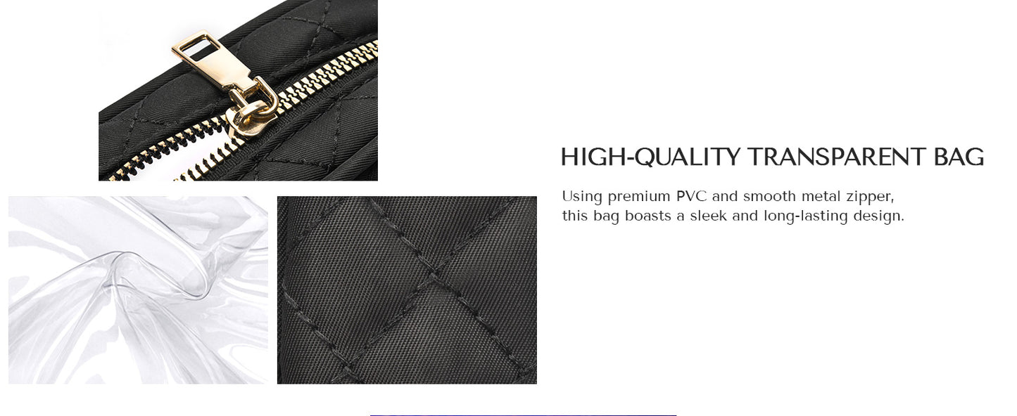 HULISEN Quilted Clear Bag for Stadium Events - with Adjustable Strap & Gold Zipper