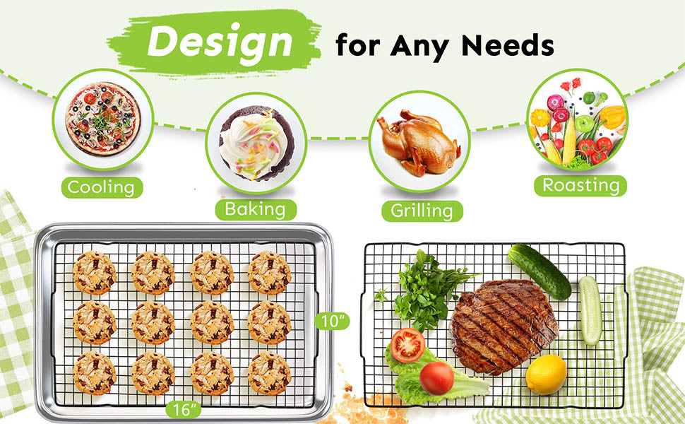HULISEN Cooling Rack 2 Pack / 4 Pack - 16" x 10" Nonstick Baking Rack with Handles