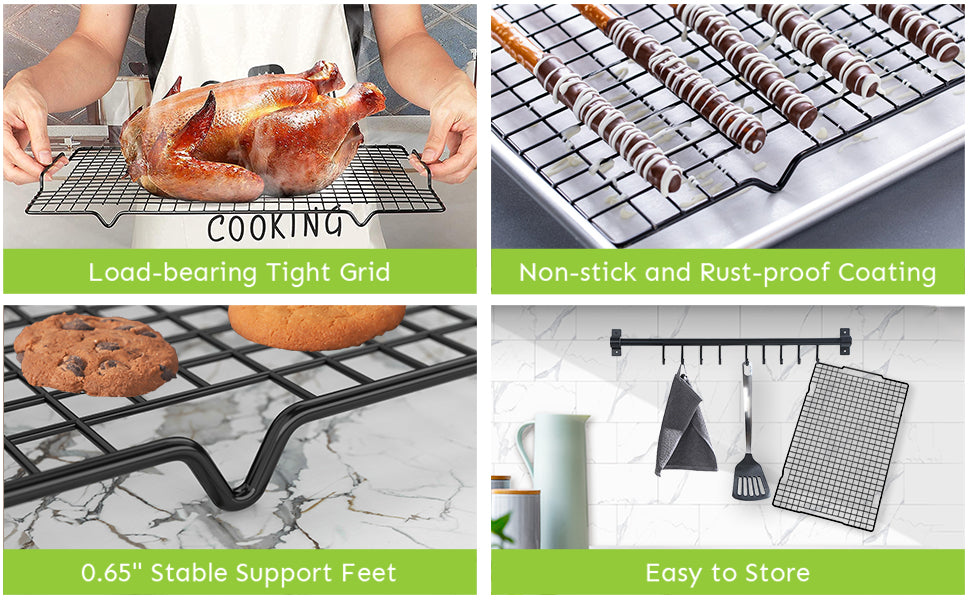 HULISEN Cooling Rack 2 Pack / 4 Pack - 16" x 10" Nonstick Baking Rack with Handles