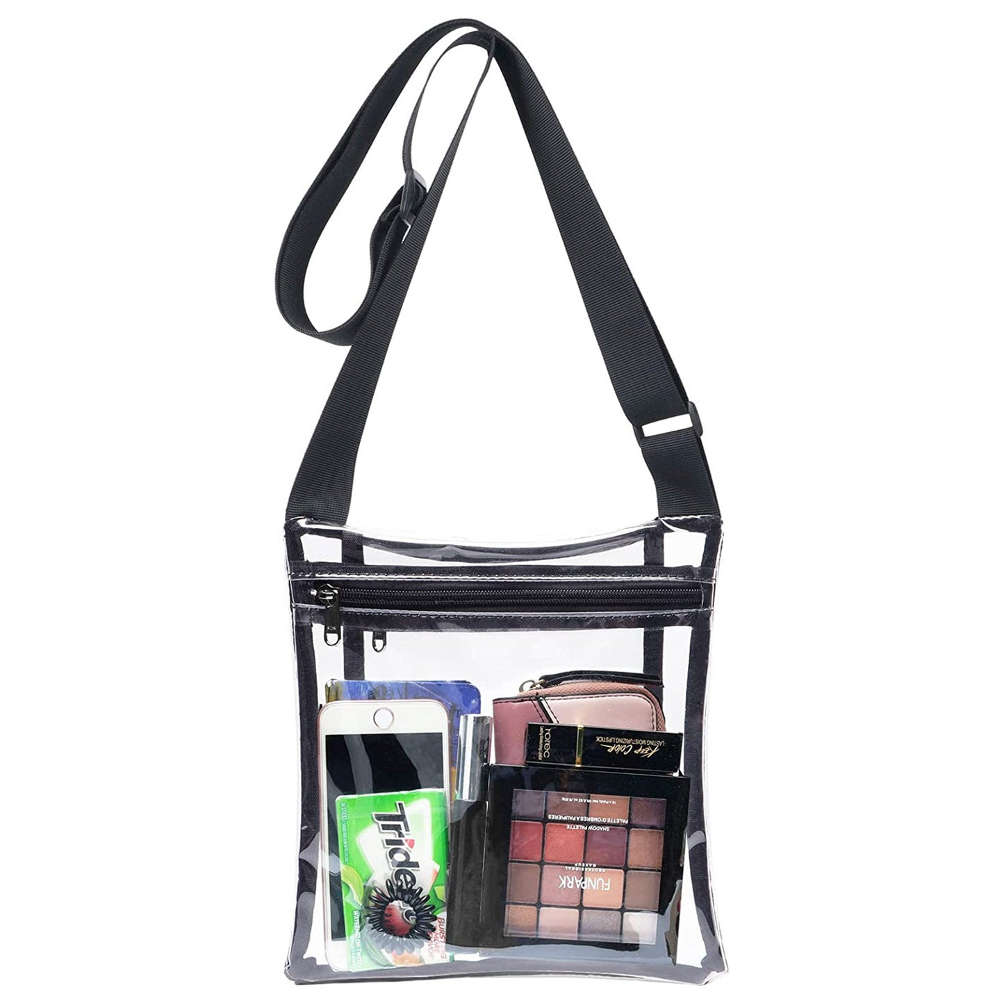 HULISEN Clear Crossbody Purse Bag, Stadium Approved, with Extra Inside Pocket 10"L x 9"W x 1"H